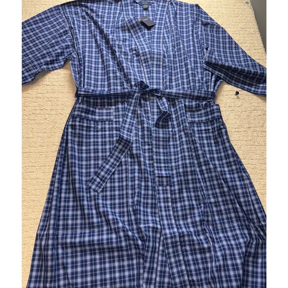 IZOD Plaid Robe Sleepwear Big & Tall 3X/4X Blue Blend Belted Lounge Kimono - Picture 7 of 7